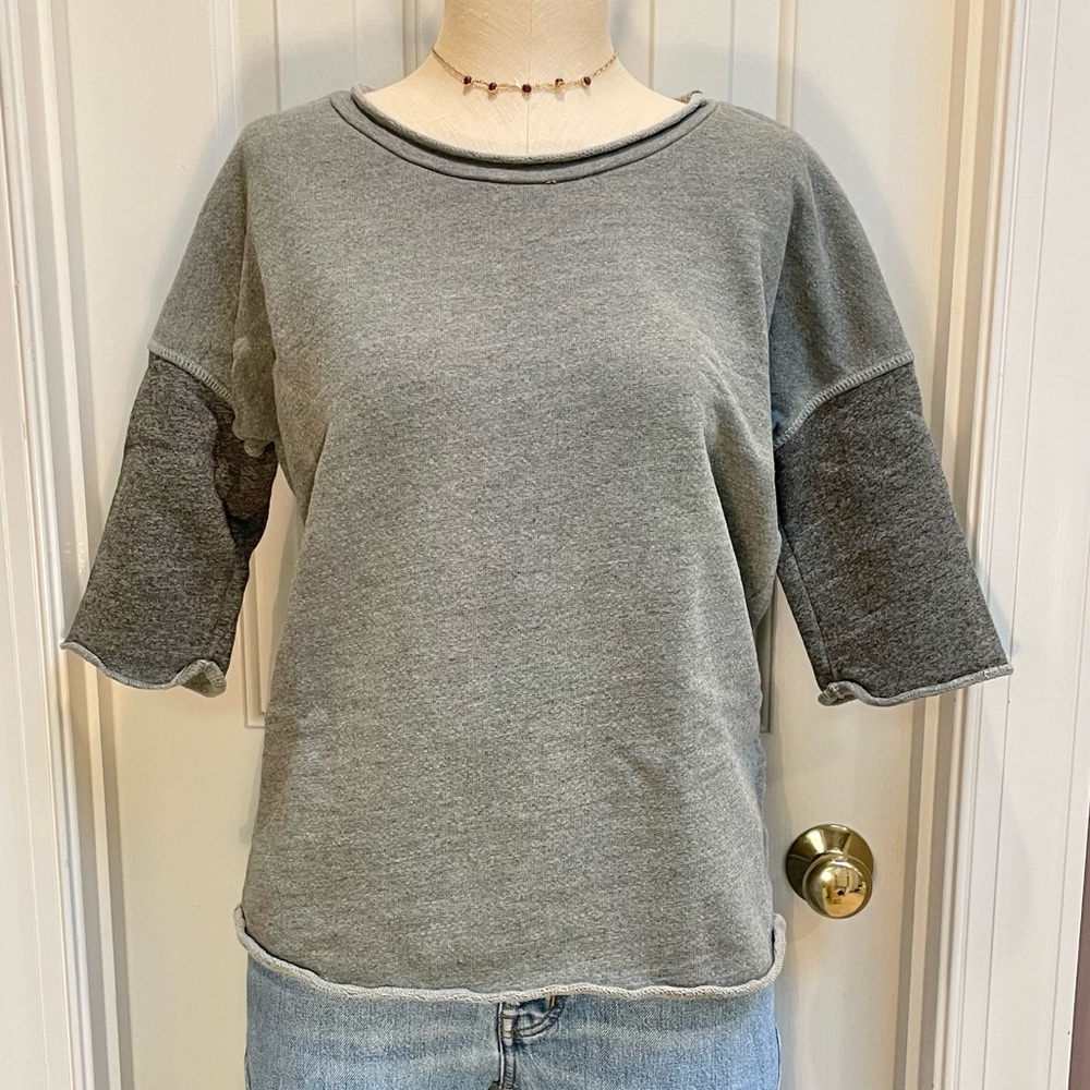 James Perse Green Gray 3/4 Sleeve Top